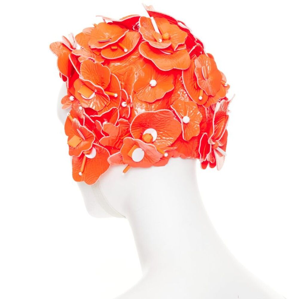 Miu Miu orange patent leather petals beaded swim cap hat - Picture 5 of 9